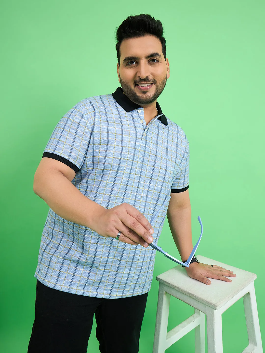 Men Plus Size Rink Stripe Polo Tshirt