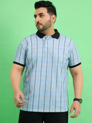 Men Plus Size Rink Stripe Polo Tshirt