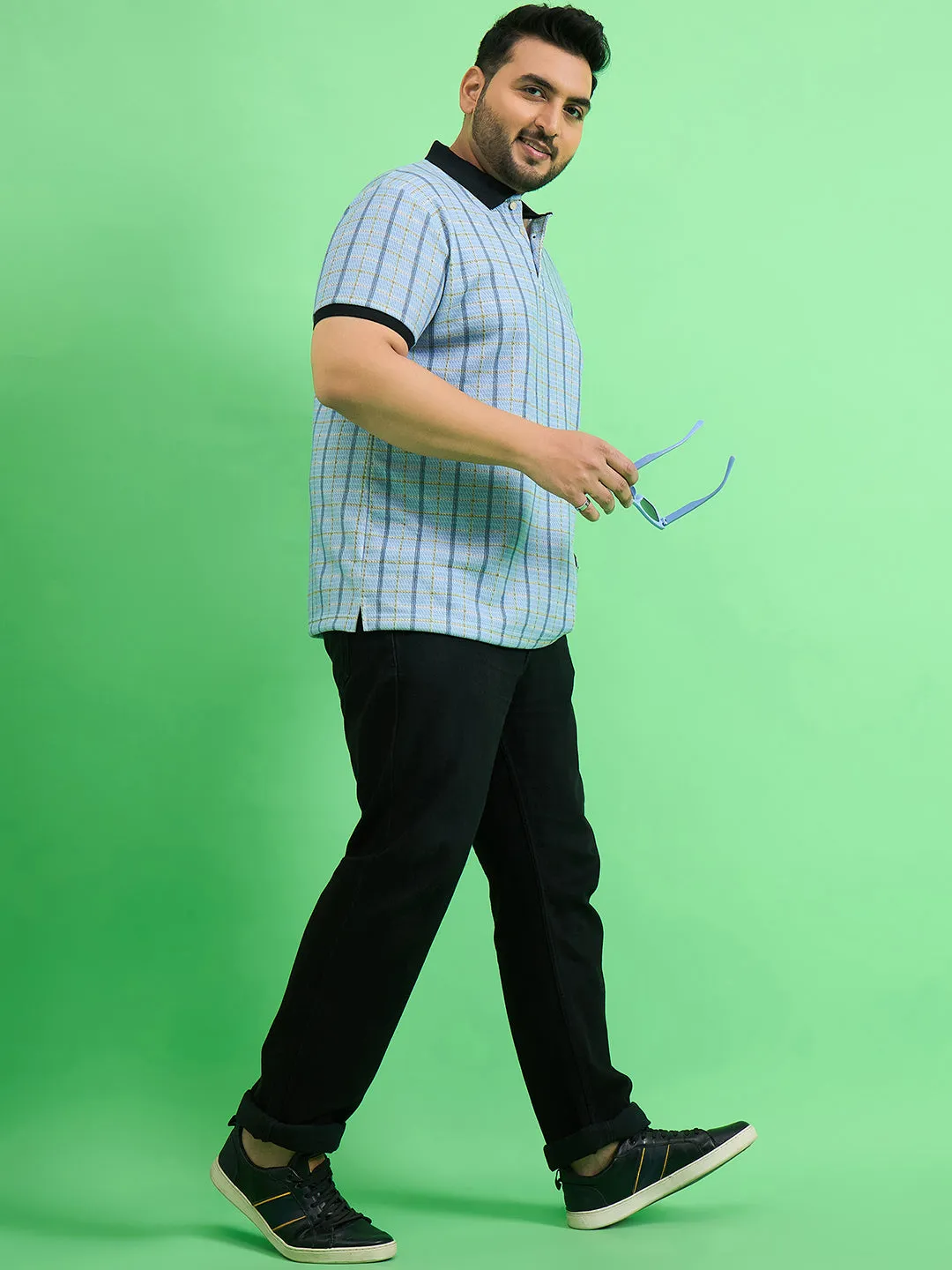 Men Plus Size Rink Stripe Polo Tshirt