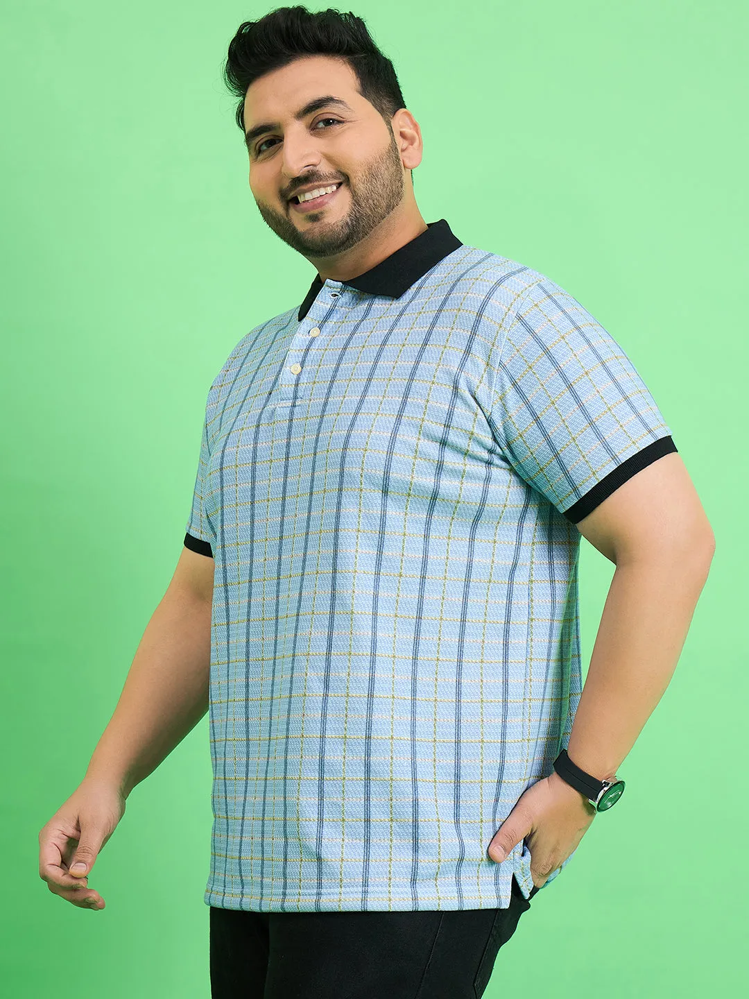 Men Plus Size Rink Stripe Polo Tshirt