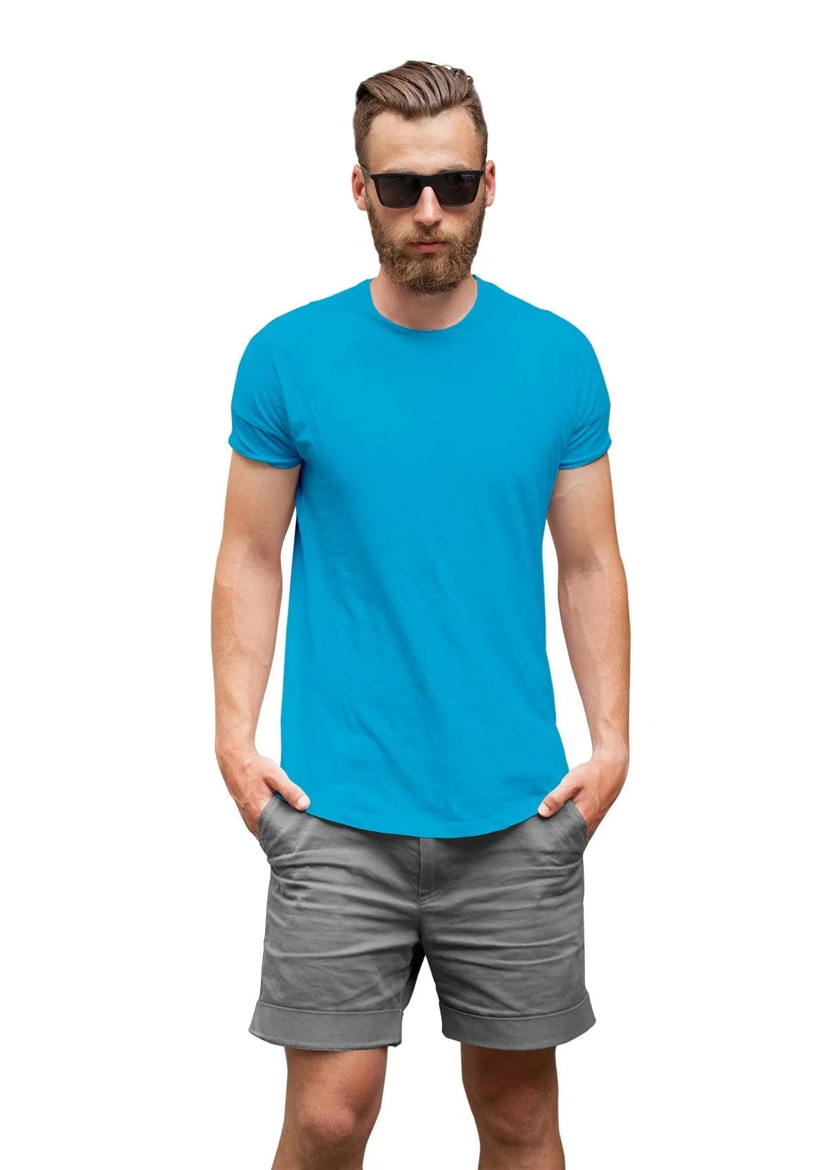 Men’s Aqua Blue Airlume Cotton Crew Neck T-Shirt