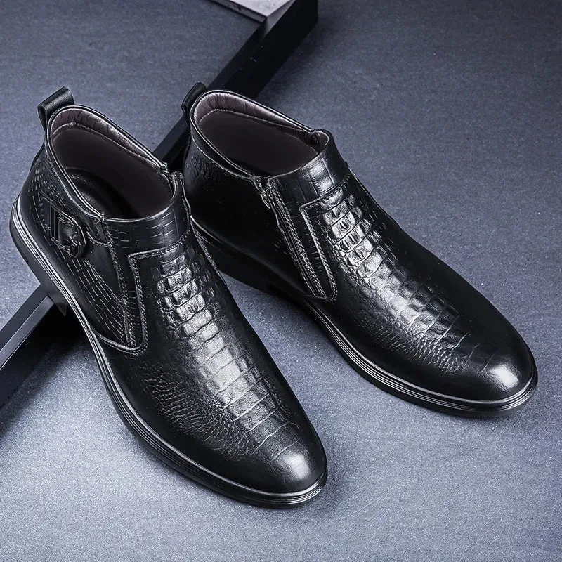 men's Chelsea bootss- Genuine Leather- Thick Sole Fashion Boots for men
