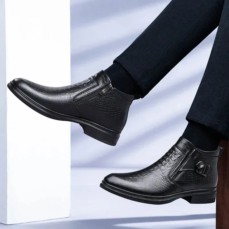 men's Chelsea bootss- Genuine Leather- Thick Sole Fashion Boots for men