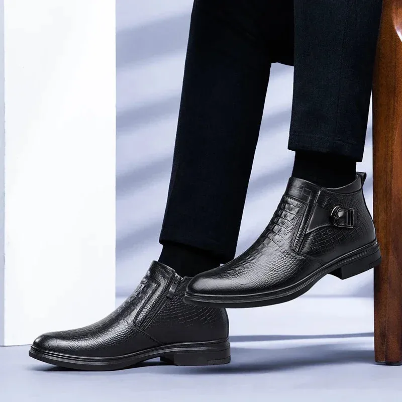 men's Chelsea bootss- Genuine Leather- Thick Sole Fashion Boots for men