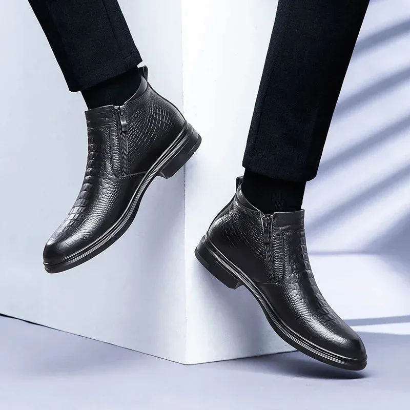 men's Chelsea bootss- Genuine Leather- Thick Sole Fashion Boots for men