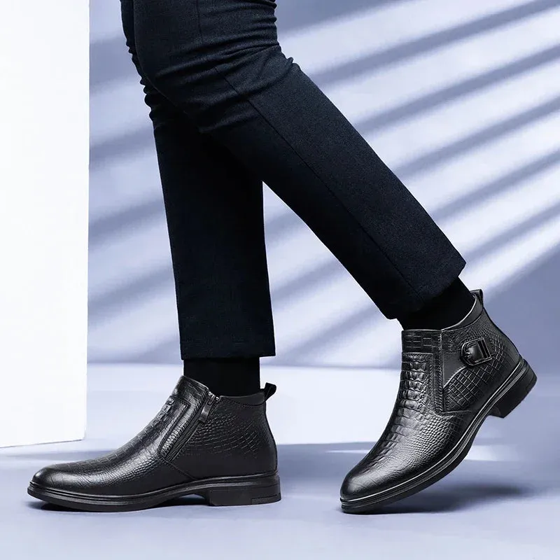 men's Chelsea bootss- Genuine Leather- Thick Sole Fashion Boots for men