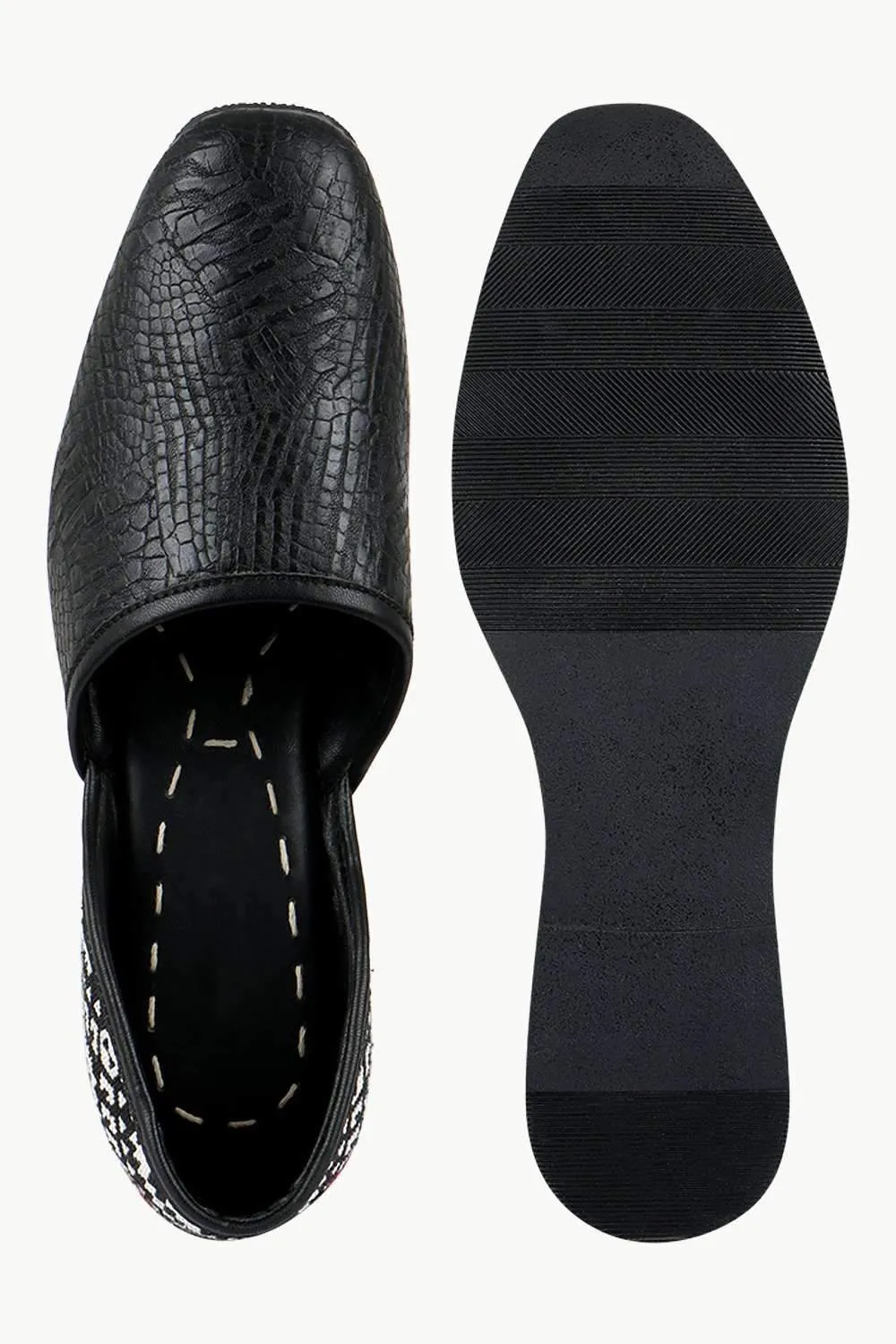 Men's Faux Leather Black Juttis