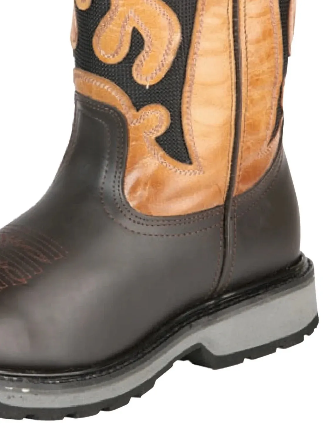 Men's Genuine Leather Pull-On Soft Toe Western Work Boots 'El General' 51276