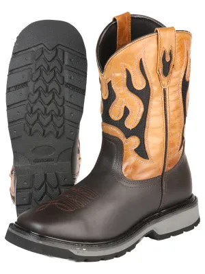 Men's Genuine Leather Pull-On Soft Toe Western Work Boots 'El General' 51276
