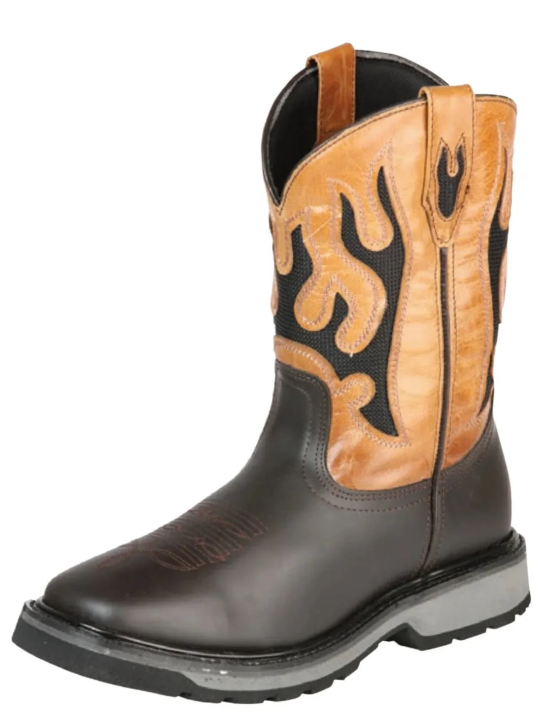 Men's Genuine Leather Pull-On Soft Toe Western Work Boots 'El General' 51276