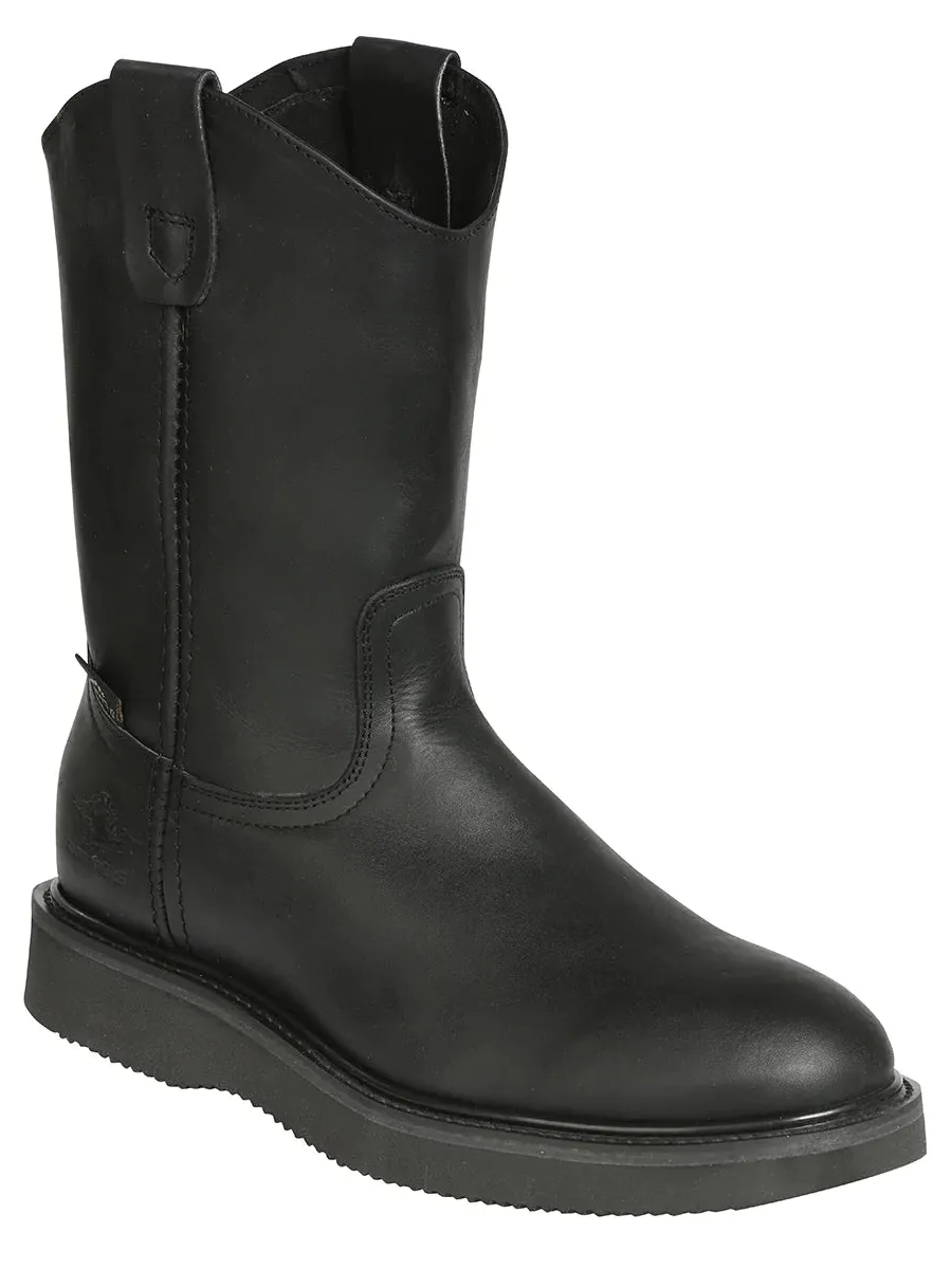 Men's Genuine Leather Pull-On Soft Toe Work Boots 'El General' Black 126044
