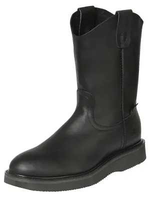 Men's Genuine Leather Pull-On Soft Toe Work Boots 'El General' Black 126044