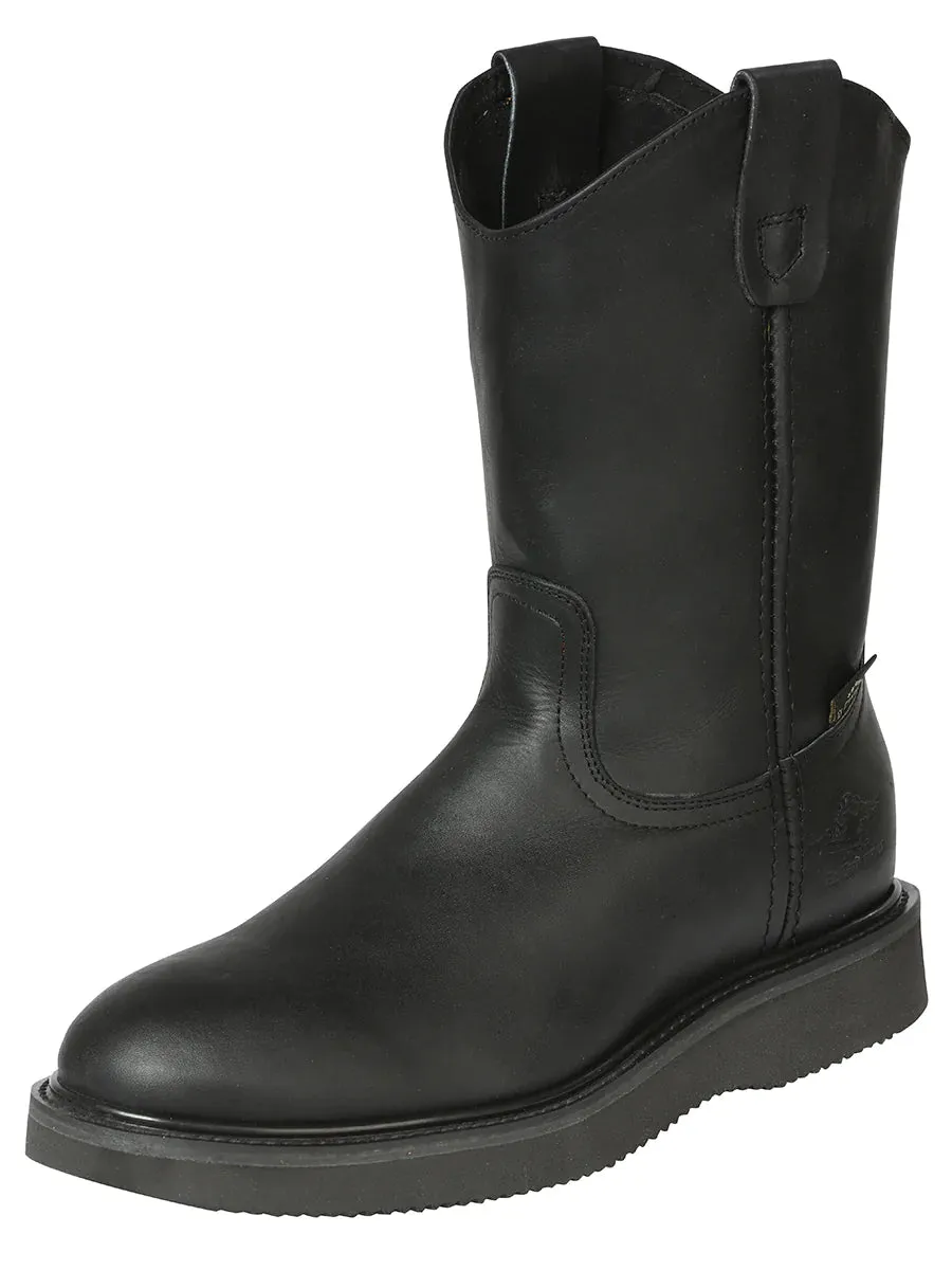 Men's Genuine Leather Pull-On Soft Toe Work Boots 'El General' Black 126044