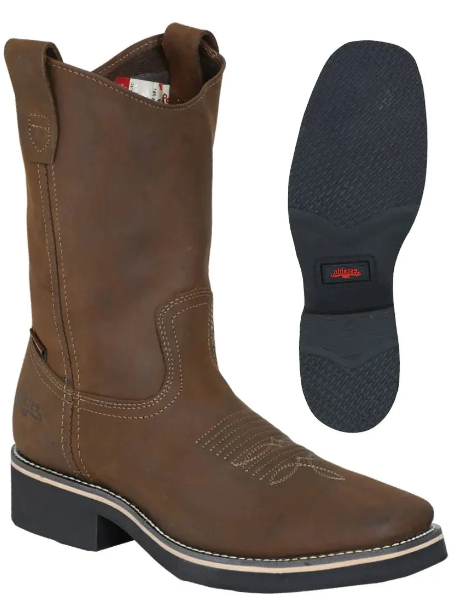 Men's Genuine Leather Rodeo Work Boots 'Establo' Color TAN 41550