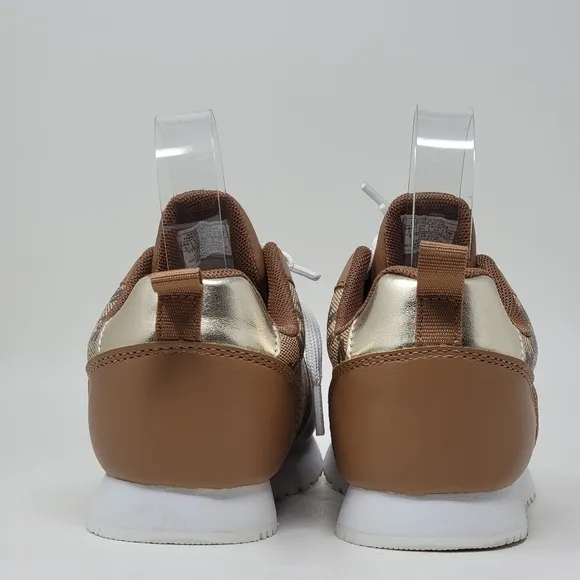 MICHAEL KORS Beige Cream White Gold Kerrie 2.0 Girls Size 3 Tan Sneakers New
