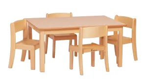Millhouse Small Rectangular Table plus 4 Beech Stacking Chairs