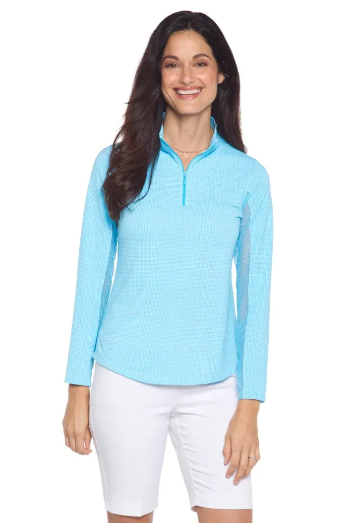 Mini Check Long Sleeve Mock Neck Top
