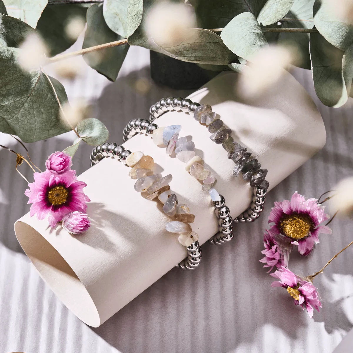 Morganite | Silver | Uncut Gemstone Bracelet