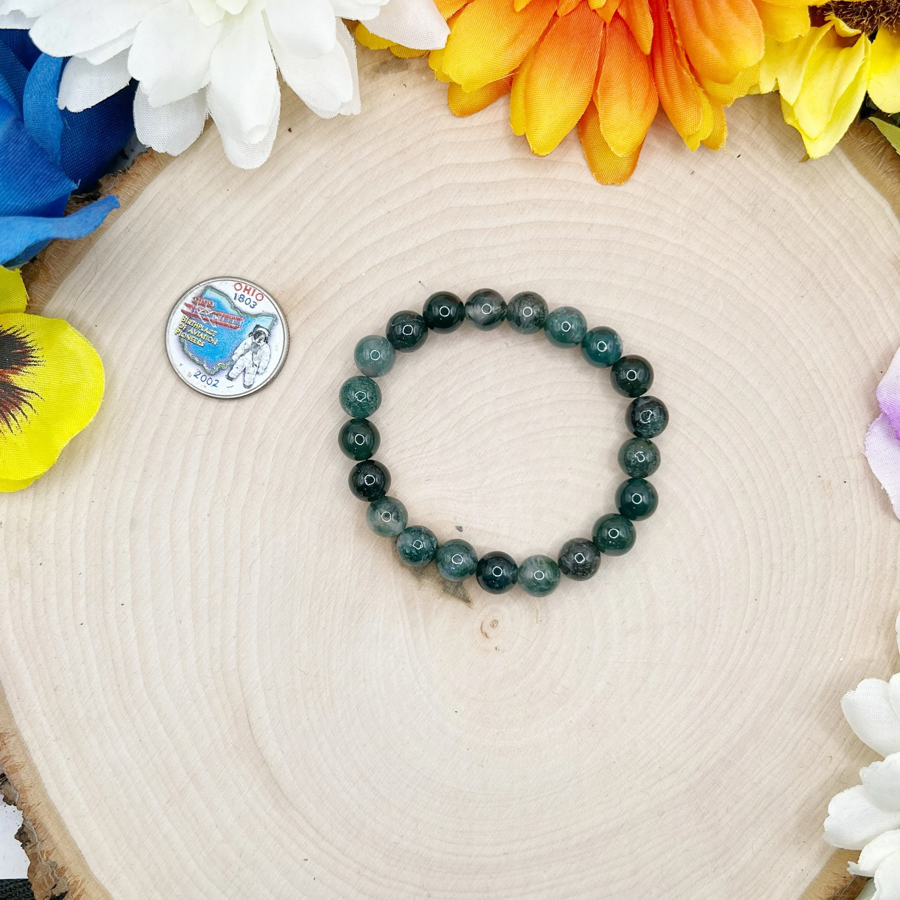 Moss Agate Gemstone Stretch Bracelet - 6.5 inches