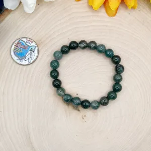 Moss Agate Gemstone Stretch Bracelet - 6.5 inches