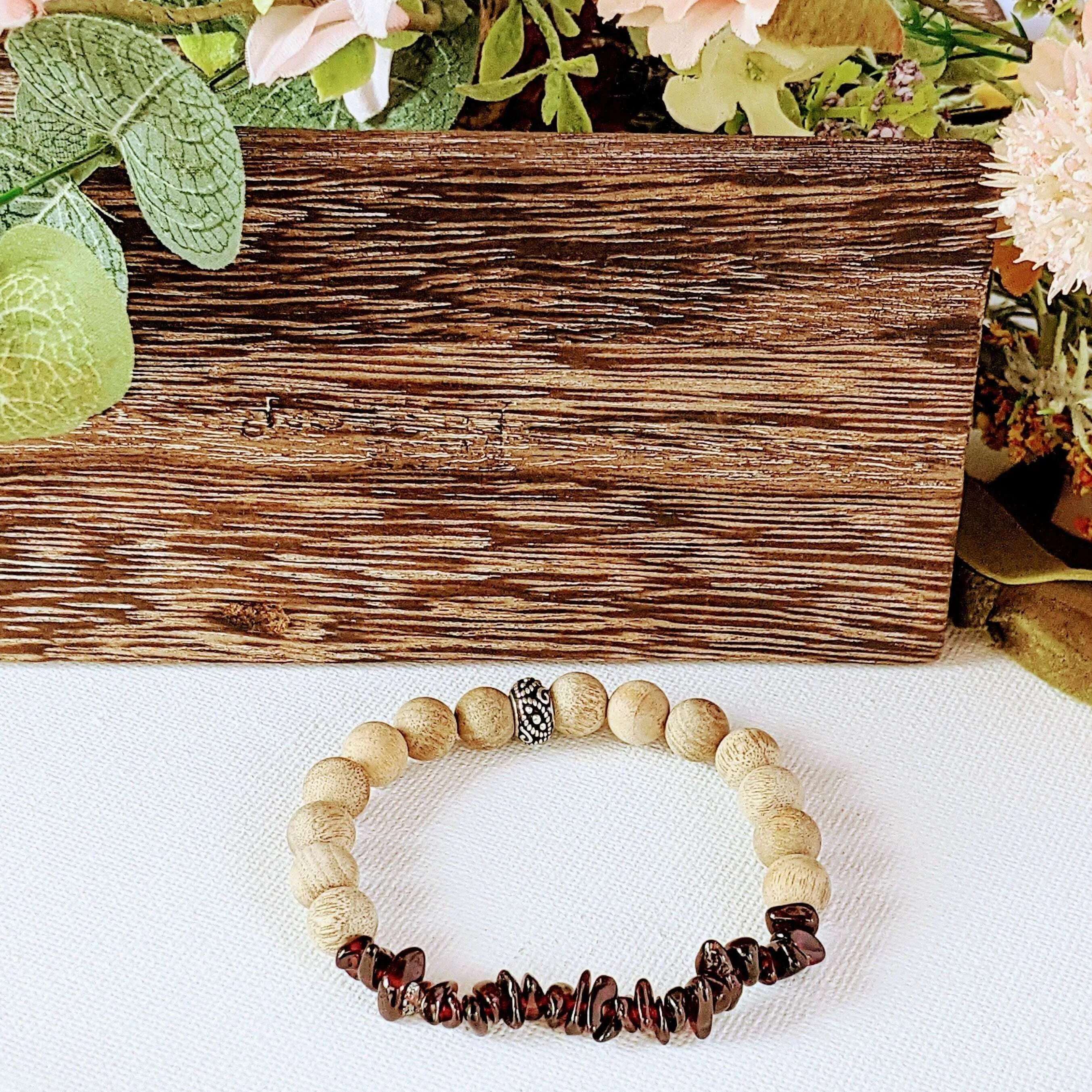 Natural Red Garnet Gemstone Chip Diffuser-Commitment Bracelet-JANUARY BIRTHSTONE
