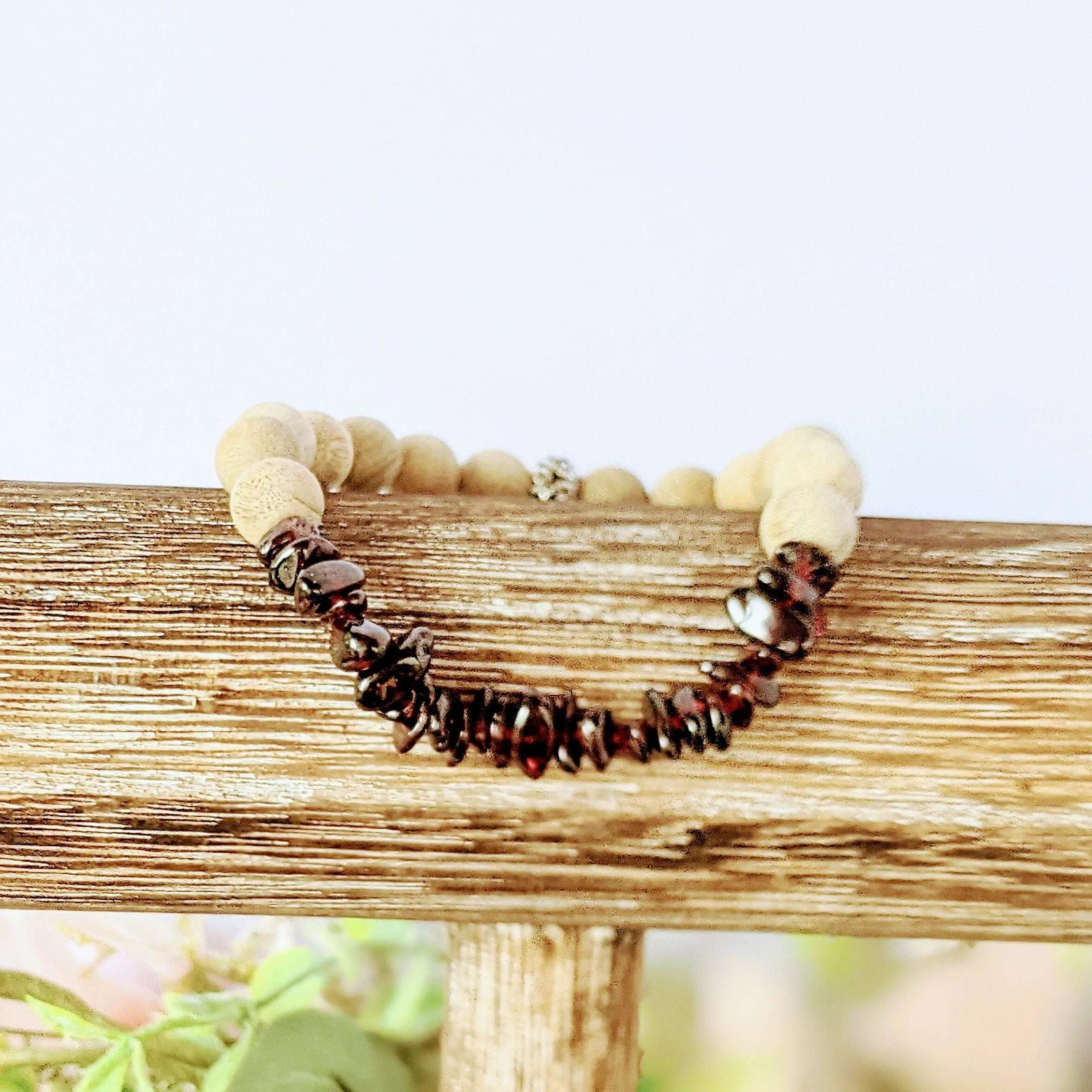 Natural Red Garnet Gemstone Chip Diffuser-Commitment Bracelet-JANUARY BIRTHSTONE