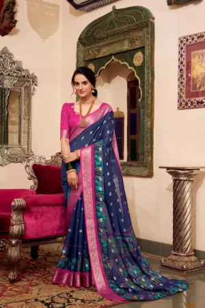 Navy Blue Poly Cotton Saree