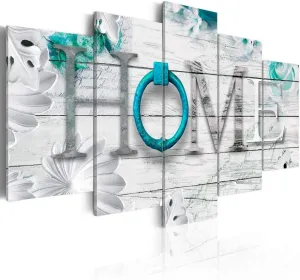 New Dreamy Home 5 Panels Turquoise Canvas Print Painting Modern Abstract Wall Art Decoration, 40"X20"