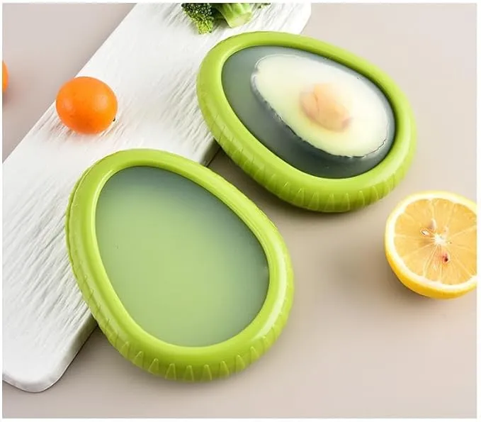 New Silicone Fruit and Vegetable Storage Containers Set for Fridge, Reusable Onion Storage Container, Avocado keeper,Tomato Saver,and Lemon holder (Green avocado keeper)