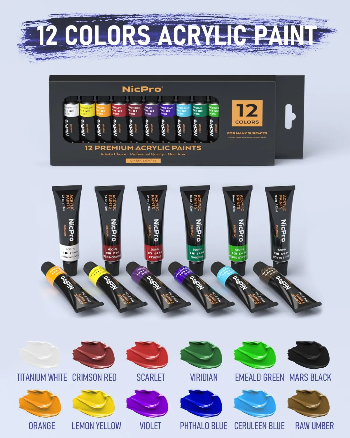 Nicpro 34PCS Kids Acrylic Paint Set with Pattern Canvas, Art Painting Supplies Kit with 12 Paints, 10 Brushes, 6 Canvas Panels, Table Easel, Paper Pad,Color Wheel,Palette for Beginner Student Toddlers