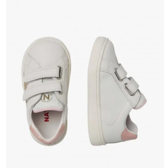 NWT NATURINO PINN VL. Leather and metallic leather sneakers in White-Pink