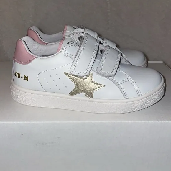 NWT NATURINO PINN VL. Leather and metallic leather sneakers in White-Pink