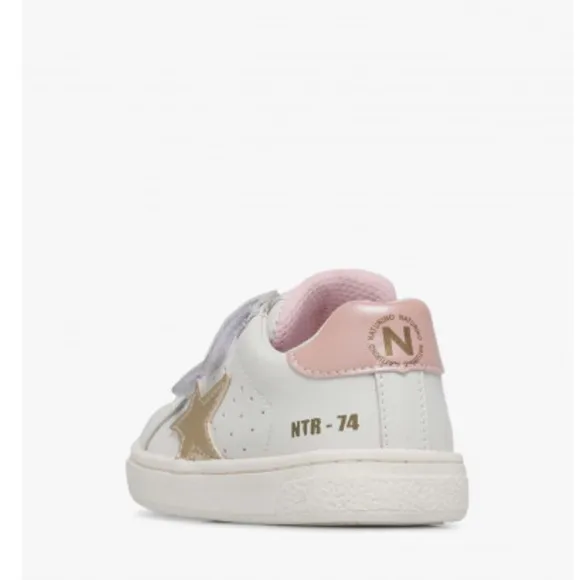 NWT NATURINO PINN VL. Leather and metallic leather sneakers in White-Pink