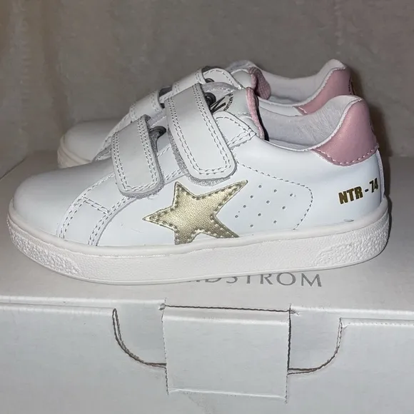 NWT NATURINO PINN VL. Leather and metallic leather sneakers in White-Pink