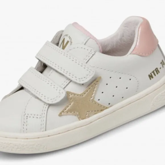 NWT NATURINO PINN VL. Leather and metallic leather sneakers in White-Pink