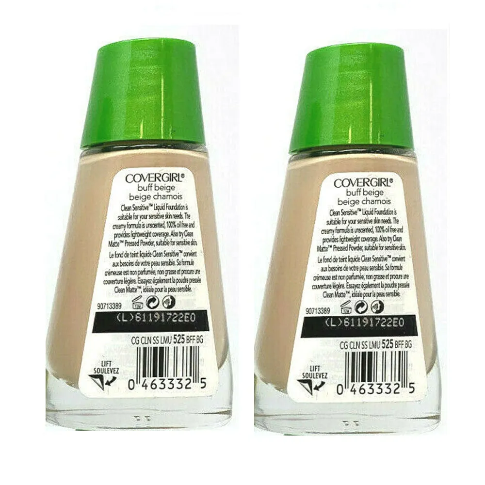 Pack of 2 CoverGirl Clean Sensitive Liquid Foundation, Buff Beige 525