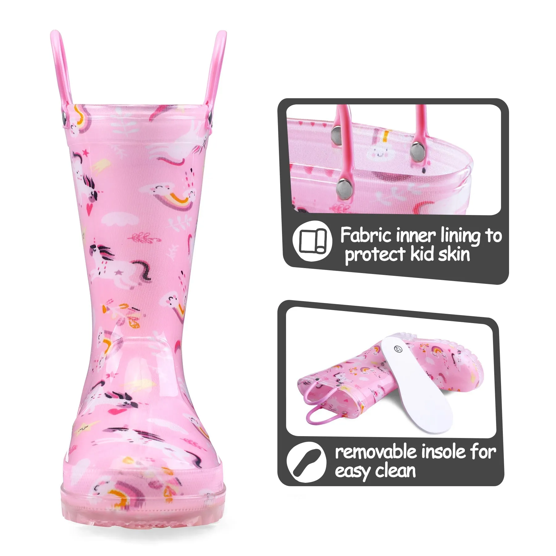 Pink Rainbow Unicorn Waterproof Lighted Rain Boots