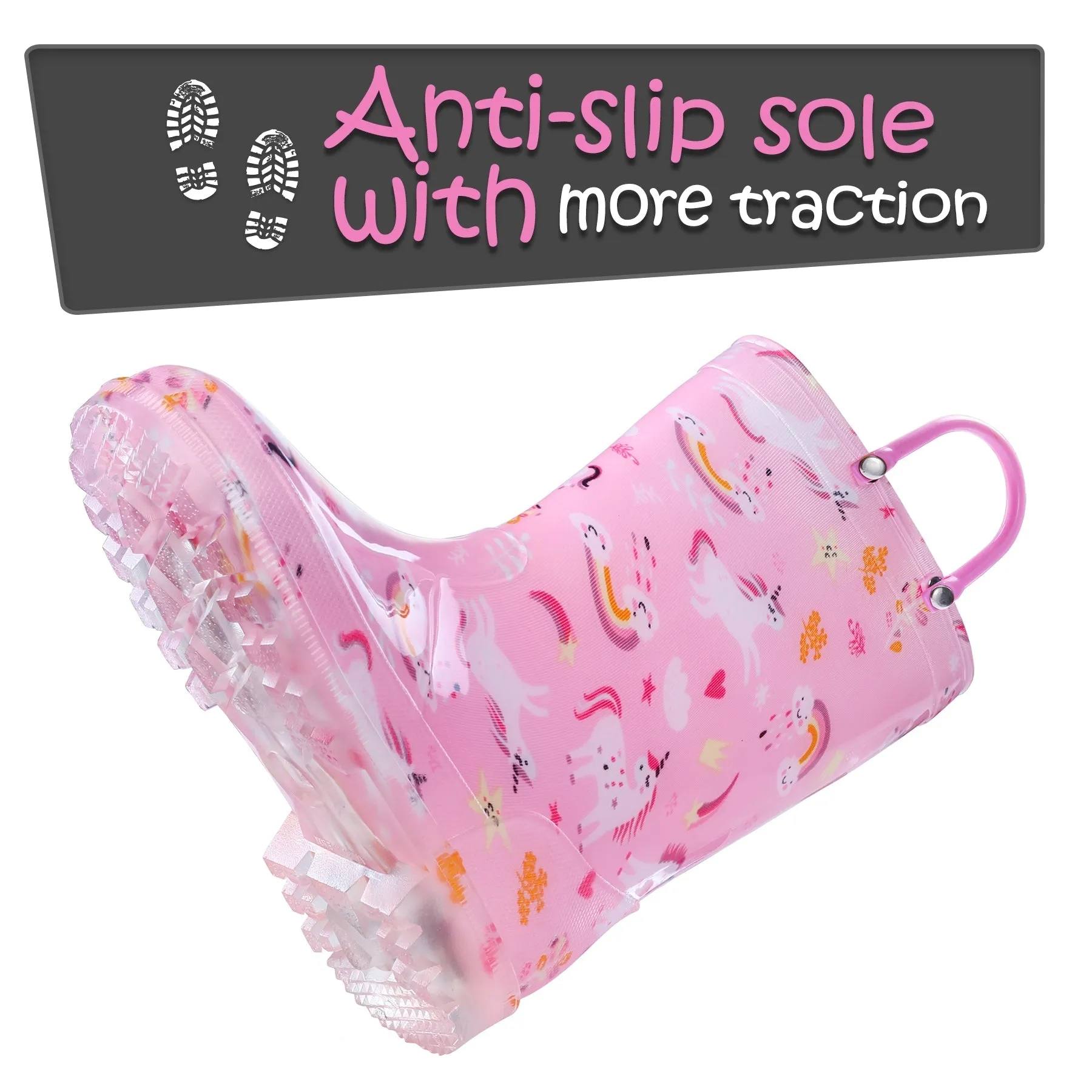 Pink Rainbow Unicorn Waterproof Lighted Rain Boots