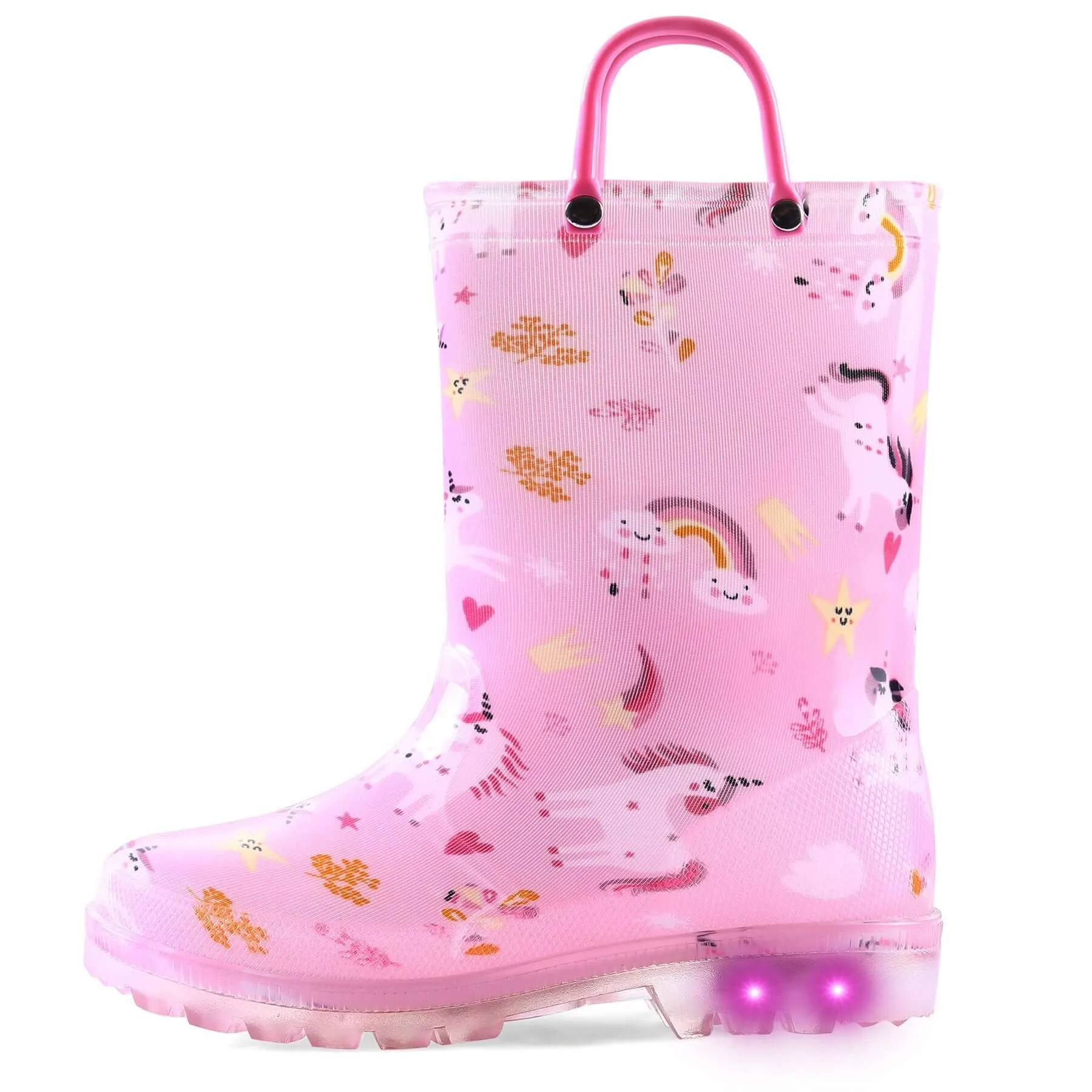 Pink Rainbow Unicorn Waterproof Lighted Rain Boots
