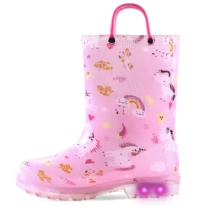 Pink Rainbow Unicorn Waterproof Lighted Rain Boots