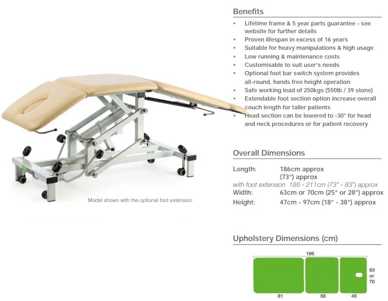Plinth 513S Electric 3-Section Physiotherapy Bed (Short Head)