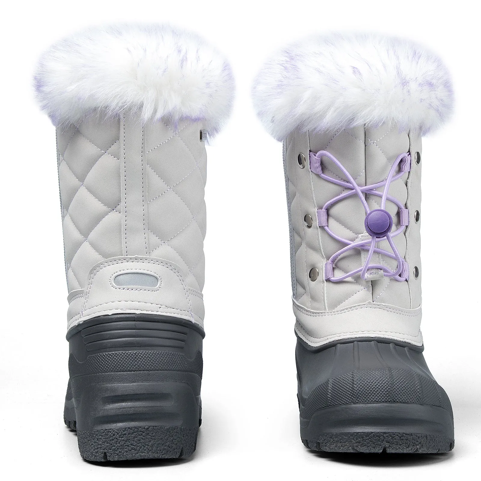 Purple Lace Gray Snow Boots with Fur Collar