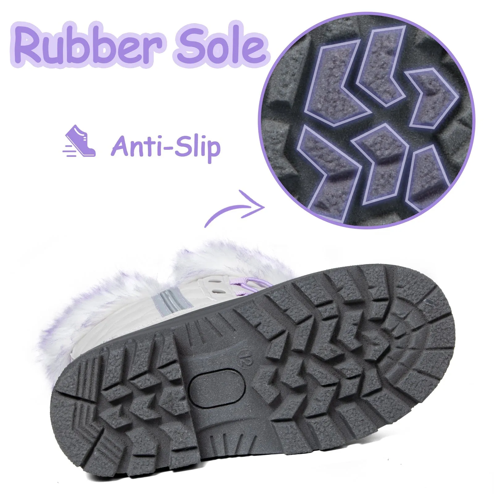 Purple Lace Gray Snow Boots with Fur Collar