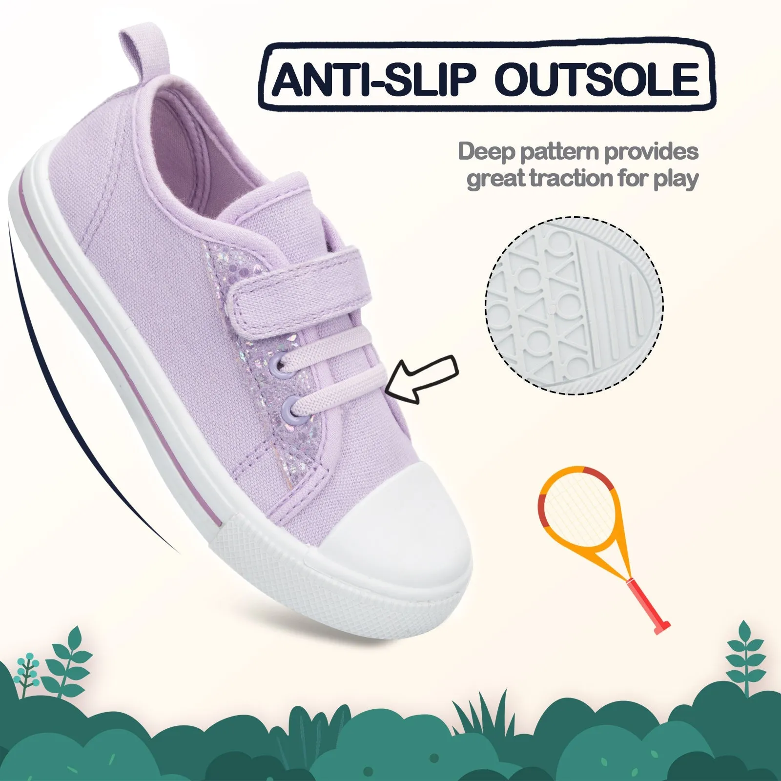 Purple Sequined Single Hook and Loop Canvas Sneakers
