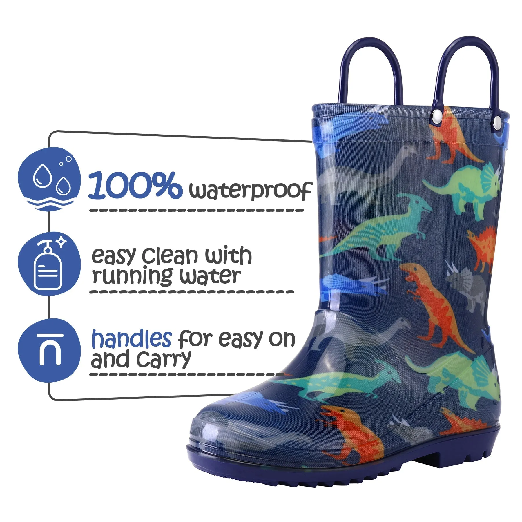 PVC Multicolor Dinosaur Blue Rubber Rain Boots