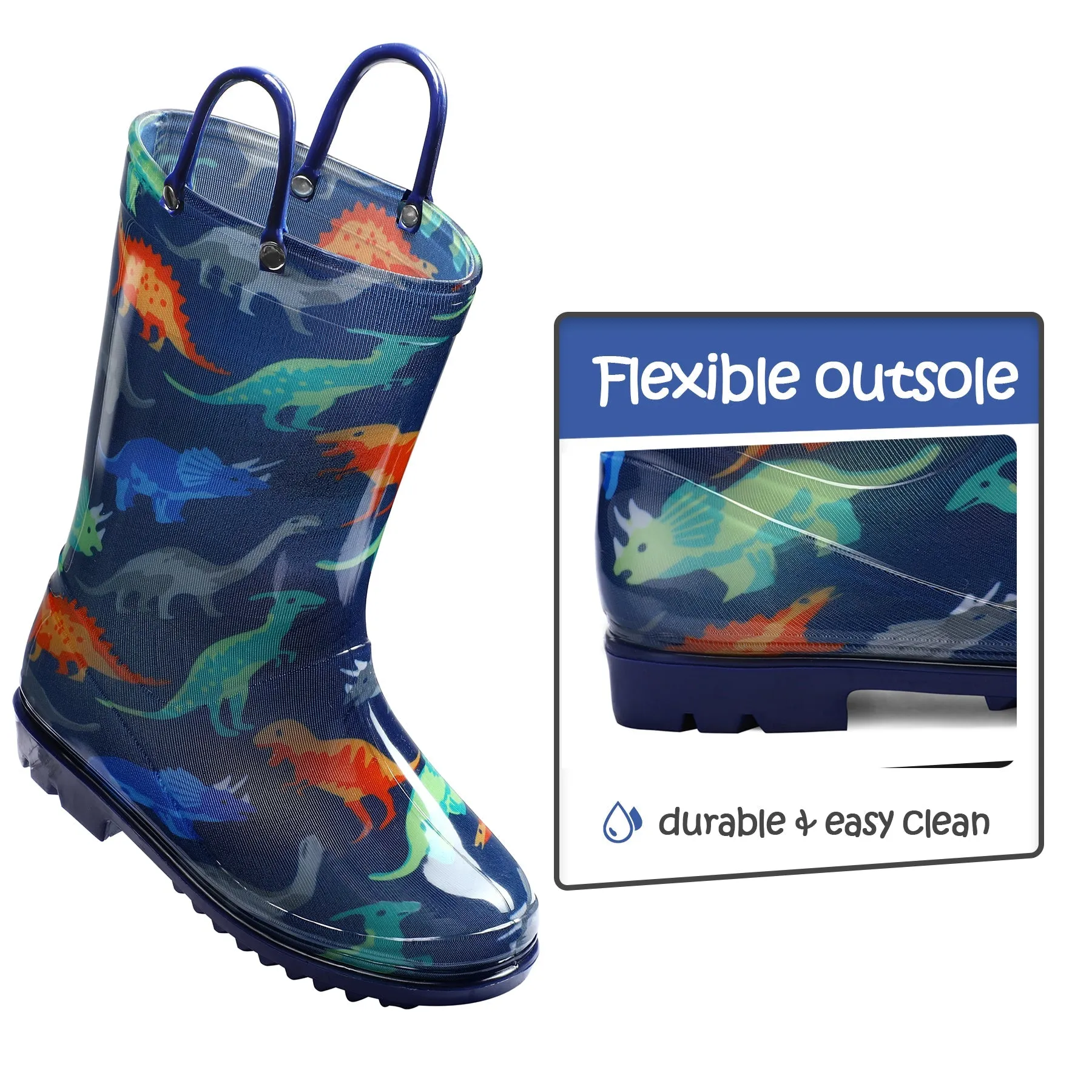 PVC Multicolor Dinosaur Blue Rubber Rain Boots