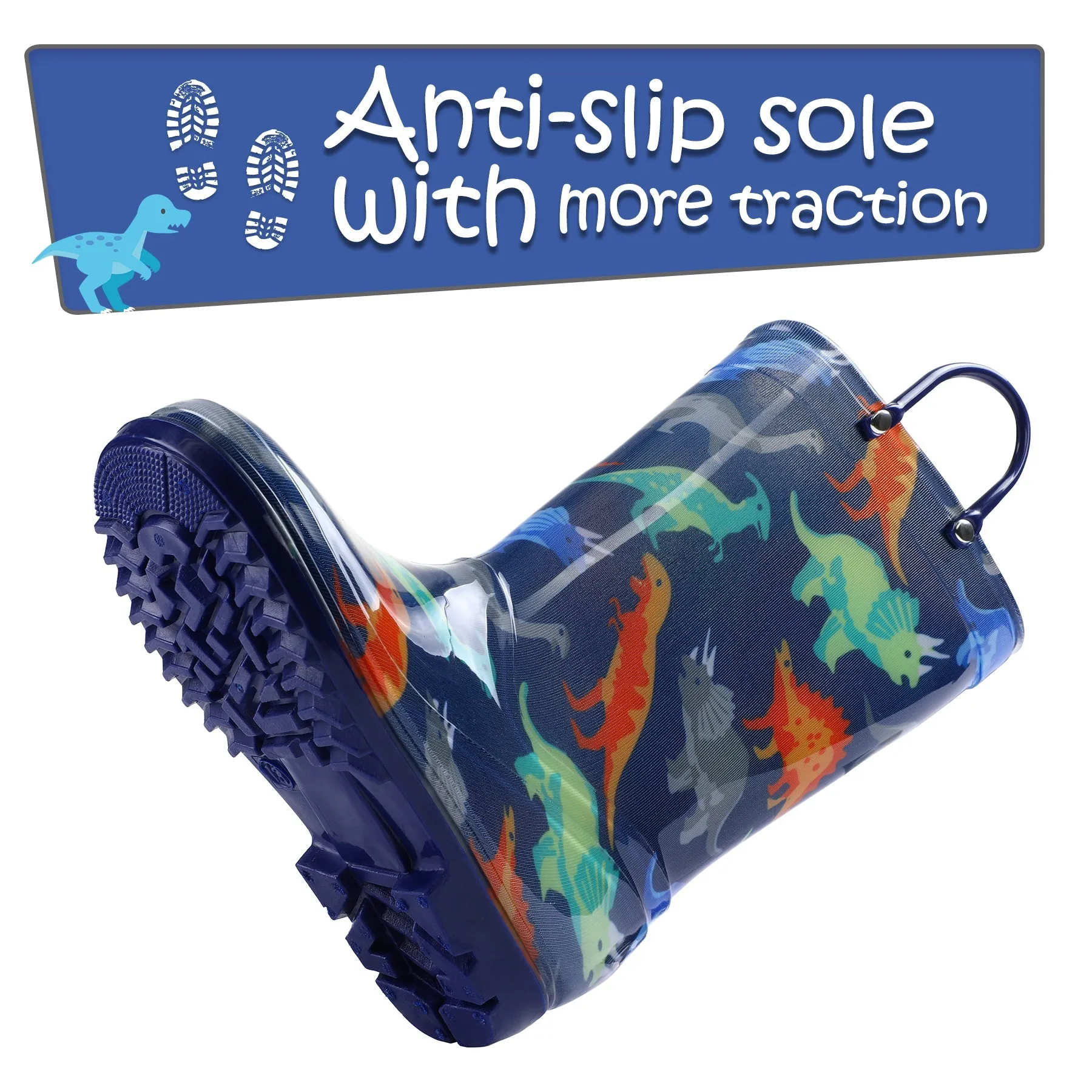 PVC Multicolor Dinosaur Blue Rubber Rain Boots