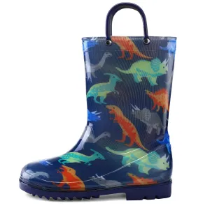 PVC Multicolor Dinosaur Blue Rubber Rain Boots