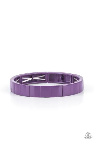 "Material Movement" Multiple Metal Purple Squares Stretch Bracelet