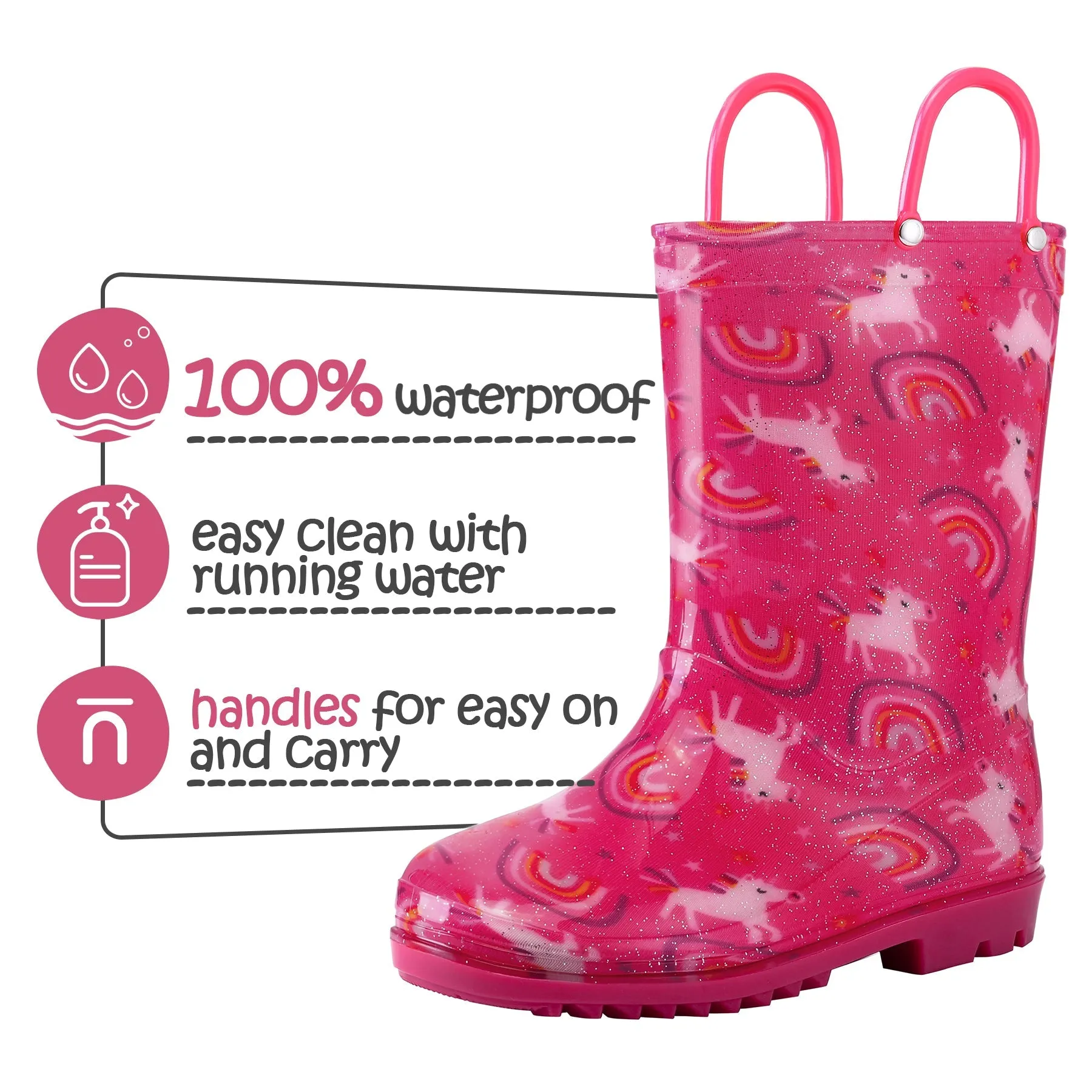 Rainbow Unicorn Red Rain Boots with Handles
